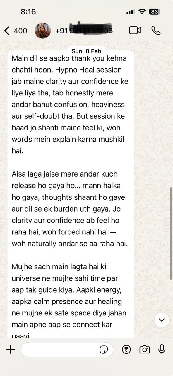 WhatsApp testimonial - Confusion and Self Doubt