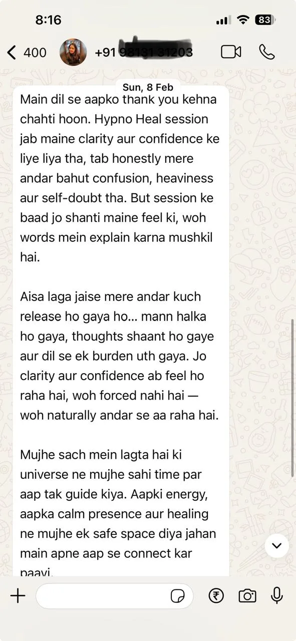 WhatsApp testimonial - Confusion and Self Doubt